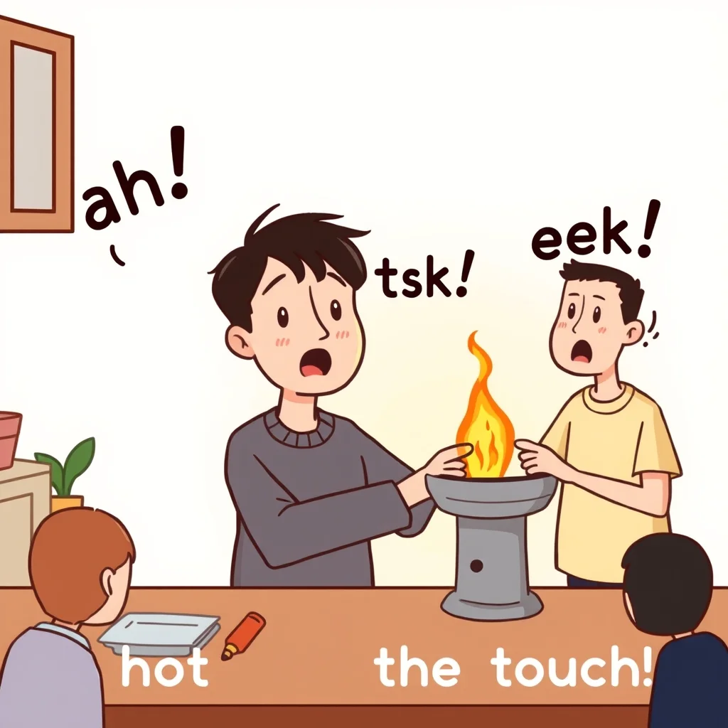 Mnemonic illustration for 熱い — hot to the touch