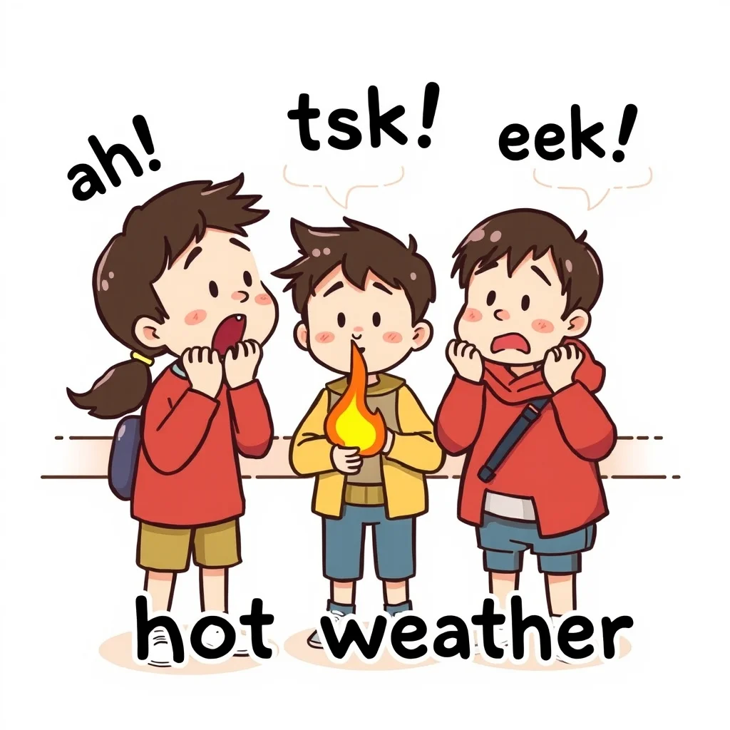 Mnemonic illustration for 暑い — hot weather