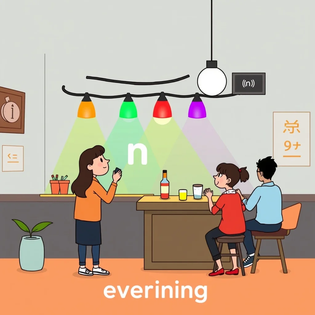 Mnemonic illustration for 晩 — evening