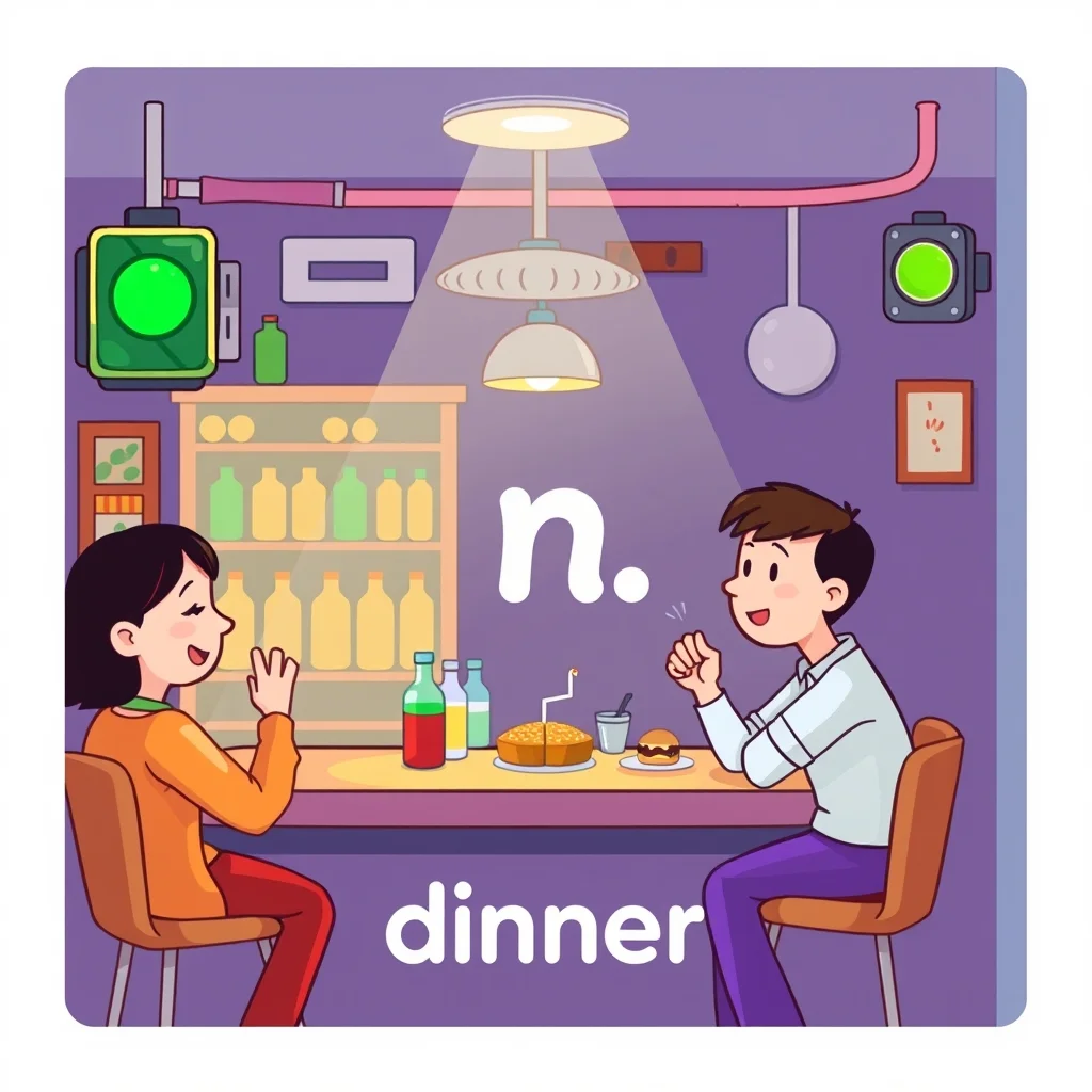 Mnemonic illustration for 晩ご飯 — dinner