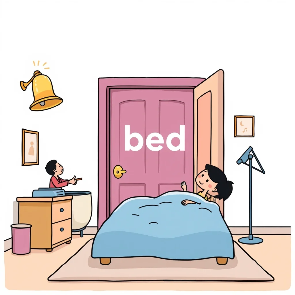 Mnemonic illustration for ベッド — bed