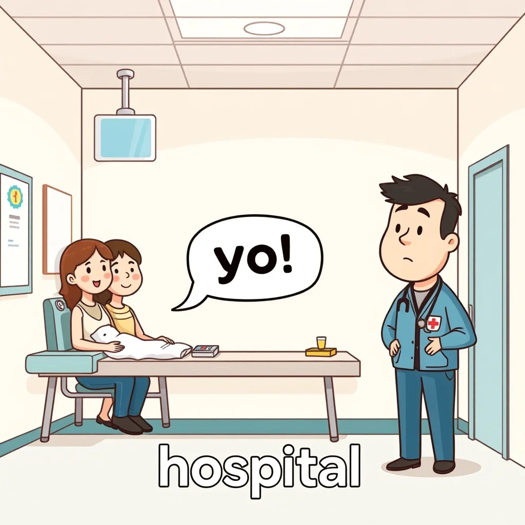 Mnemonic illustration for 病院 — hospital