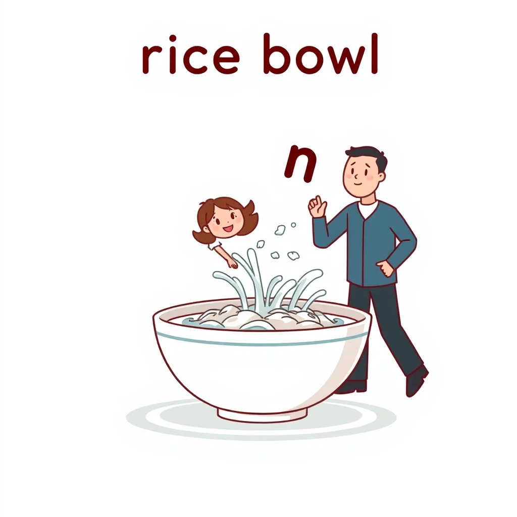 Mnemonic illustration for 茶碗 — rice bowl