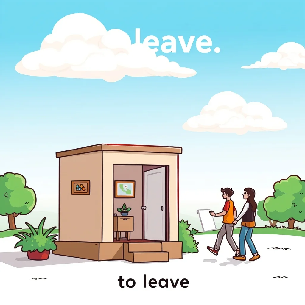 Mnemonic illustration for 出る — to leave