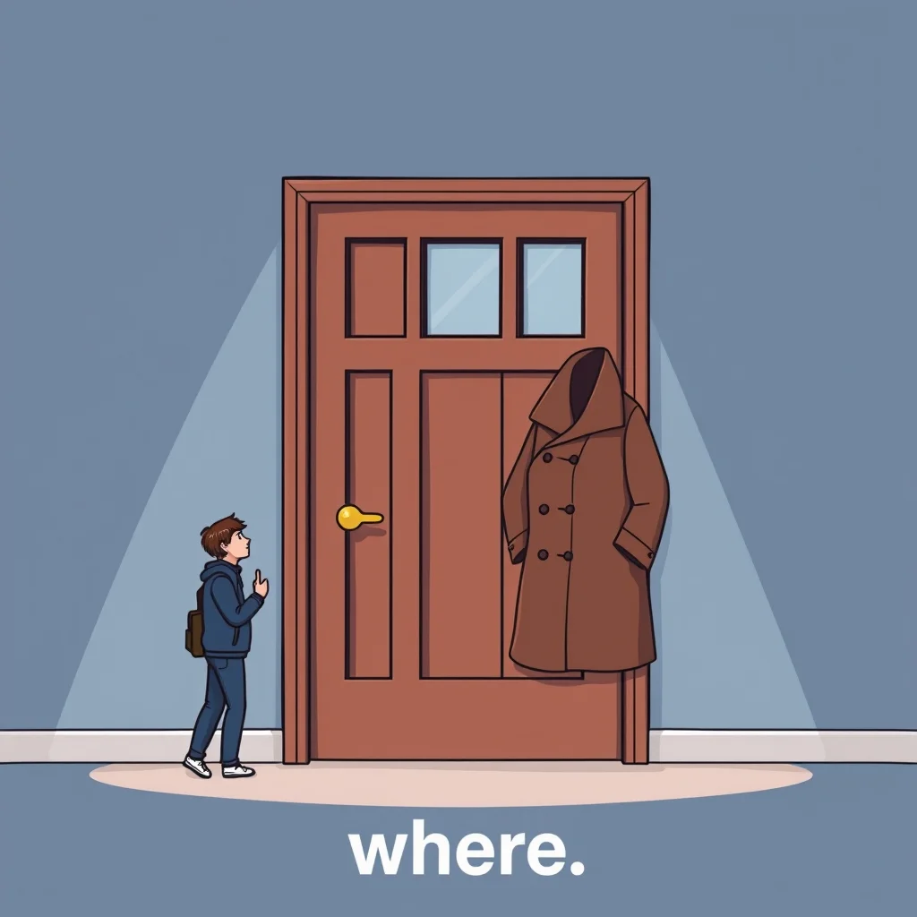 Mnemonic illustration for どこ — where