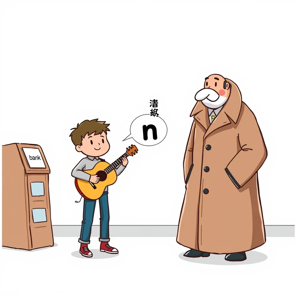 Mnemonic illustration for 銀行 — bank