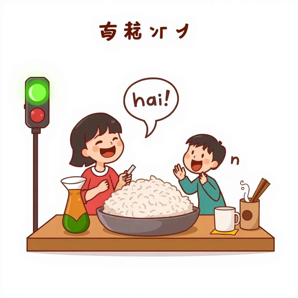 Mnemonic illustration for ご飯 — cooked rice, meal