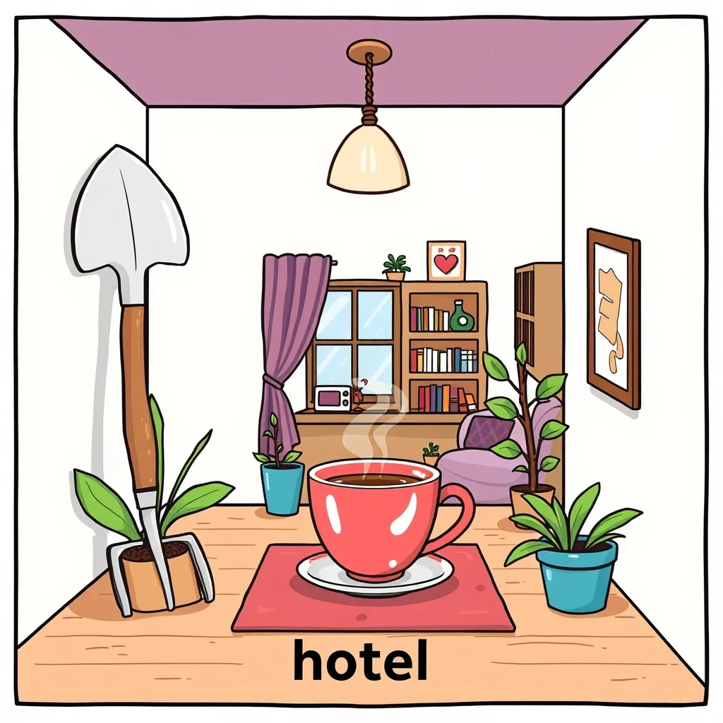 Mnemonic illustration for ホテル — hotel