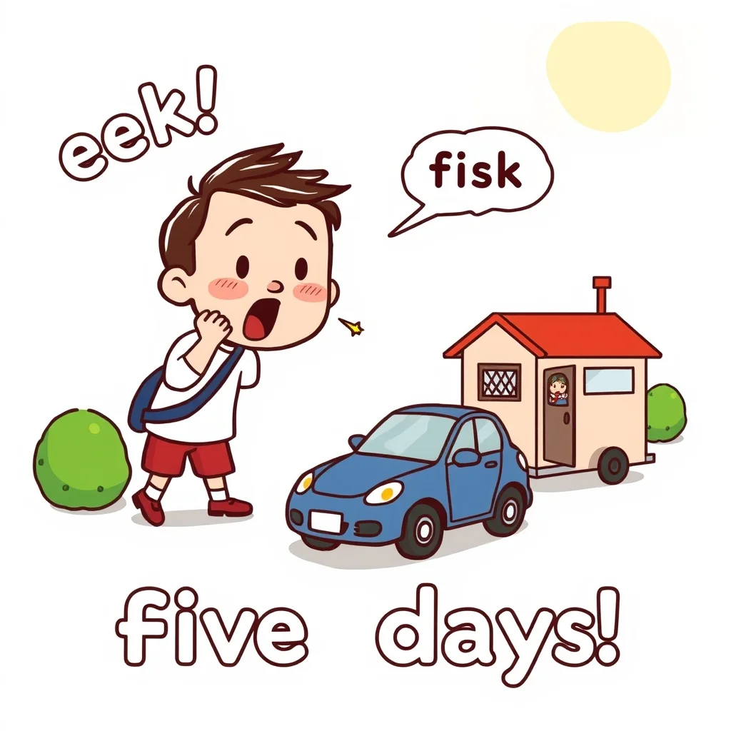 Mnemonic illustration for 五日 — five days; fifth day of the month