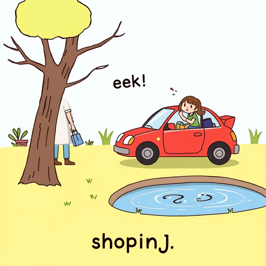 Mnemonic illustration for 買い物 — shopping