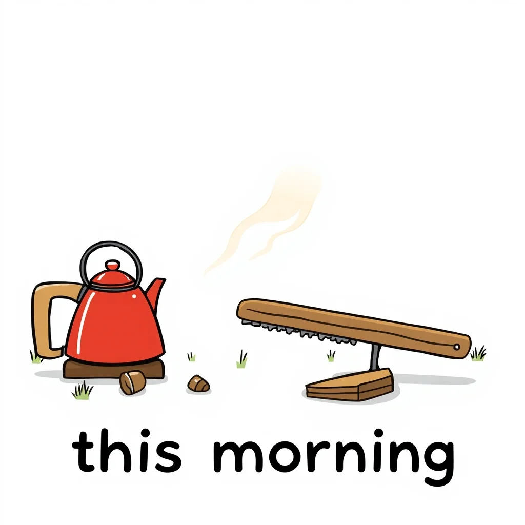 Mnemonic illustration for 今朝 — this morning