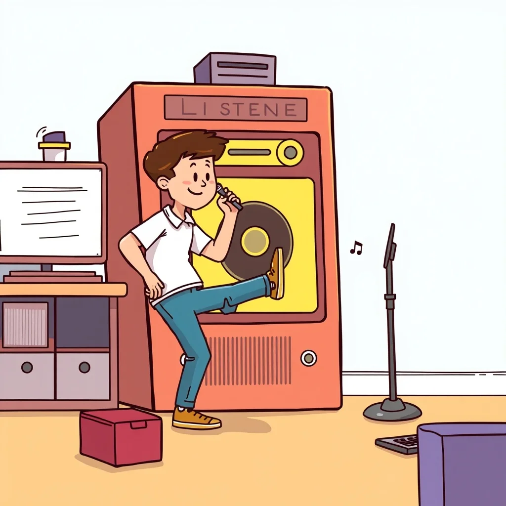 Mnemonic illustration for 聞く — to listen