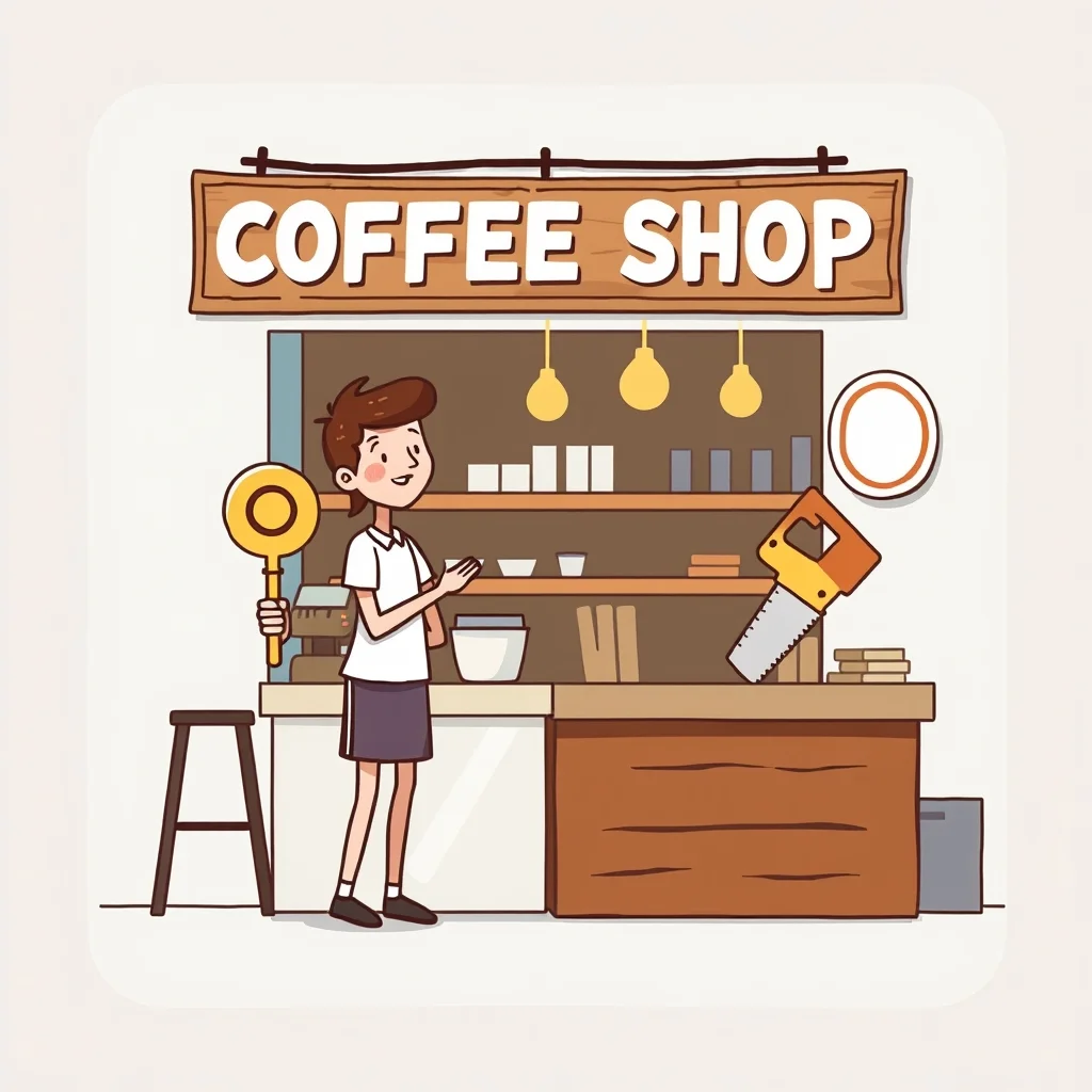 Mnemonic illustration for 喫茶店 — coffee shop