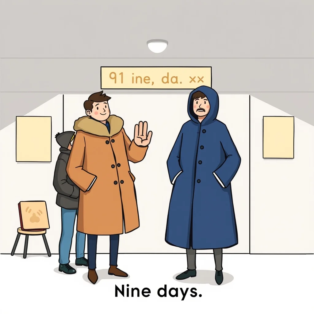 Mnemonic illustration for 九日 — nine days; ninth day of the month