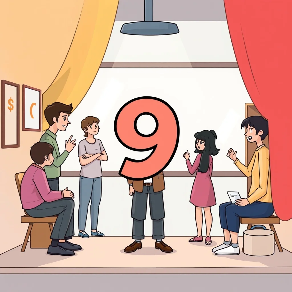 Mnemonic illustration for 九 — nine