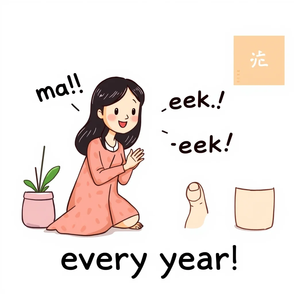Mnemonic illustration for 毎年 — every year