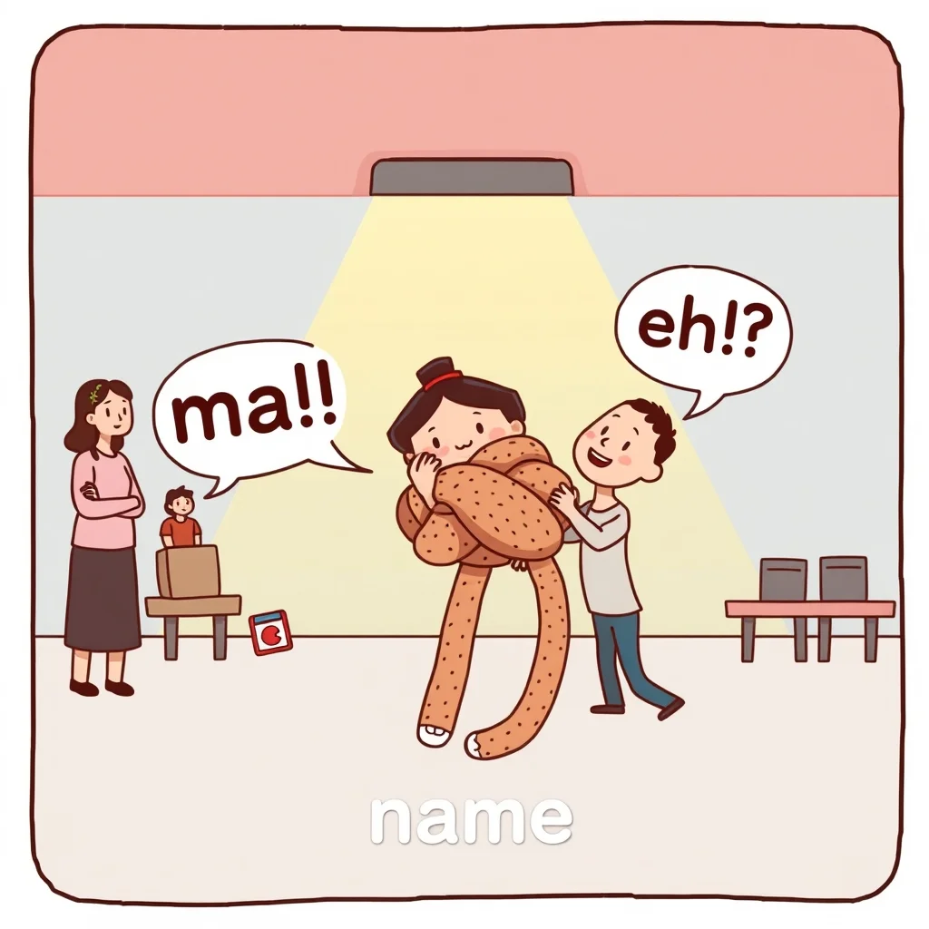 Mnemonic illustration for 名前 — name