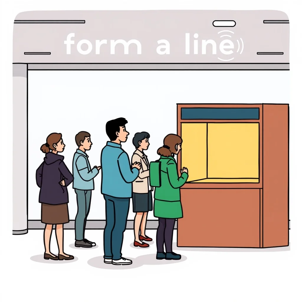 Mnemonic illustration for 並ぶ — to form a line