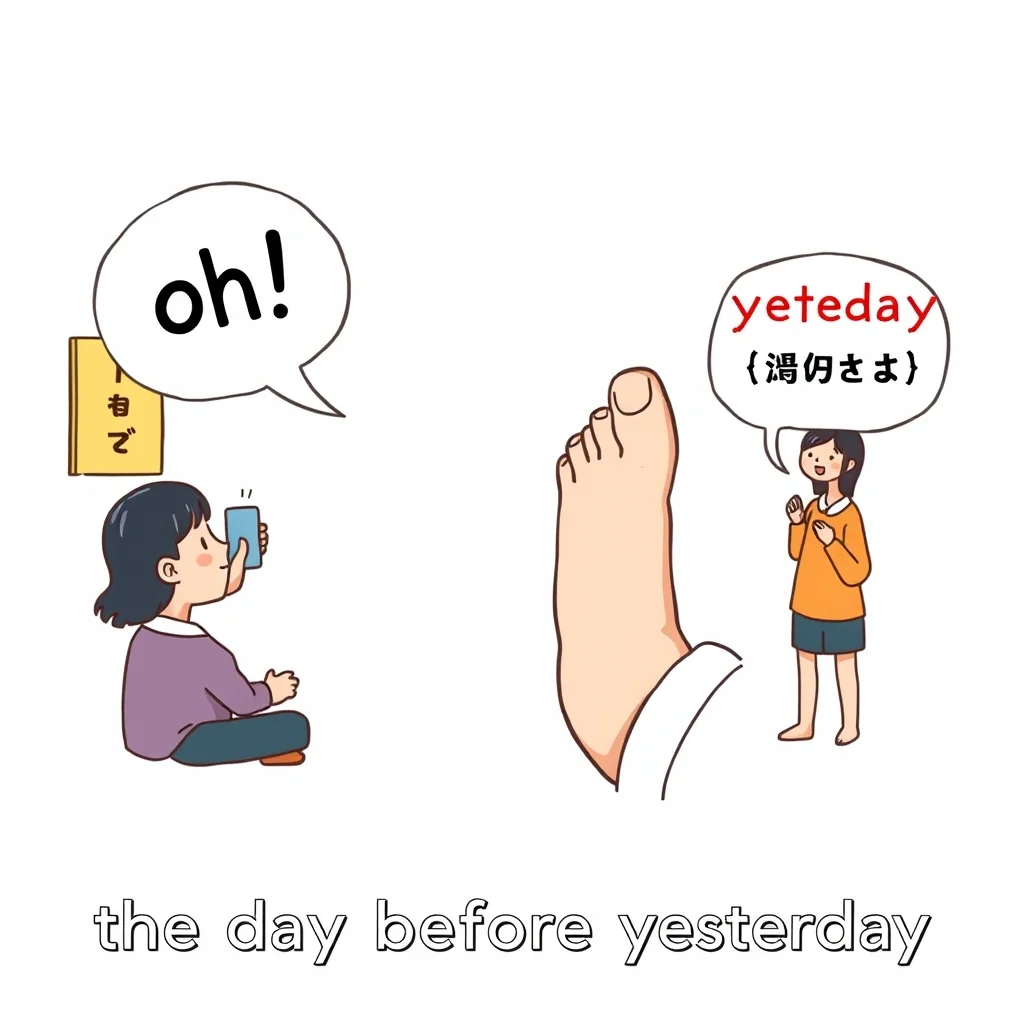 Mnemonic illustration for 一昨日 — the day before yesterday