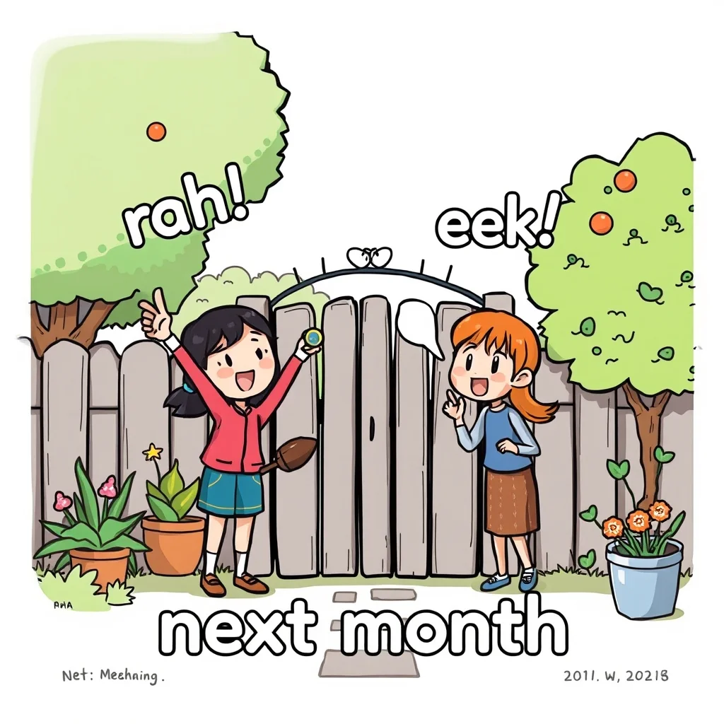 Mnemonic illustration for 来月 — next month