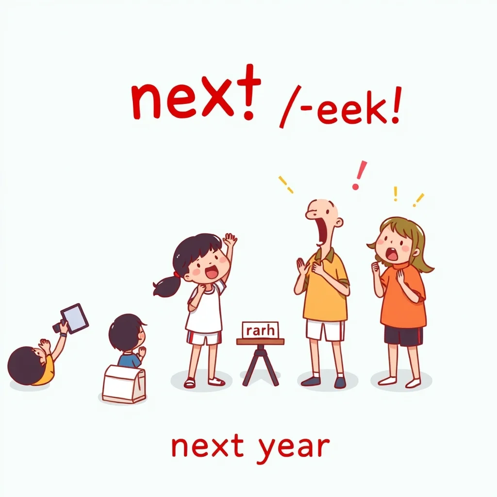 Mnemonic illustration for 来年 — next year