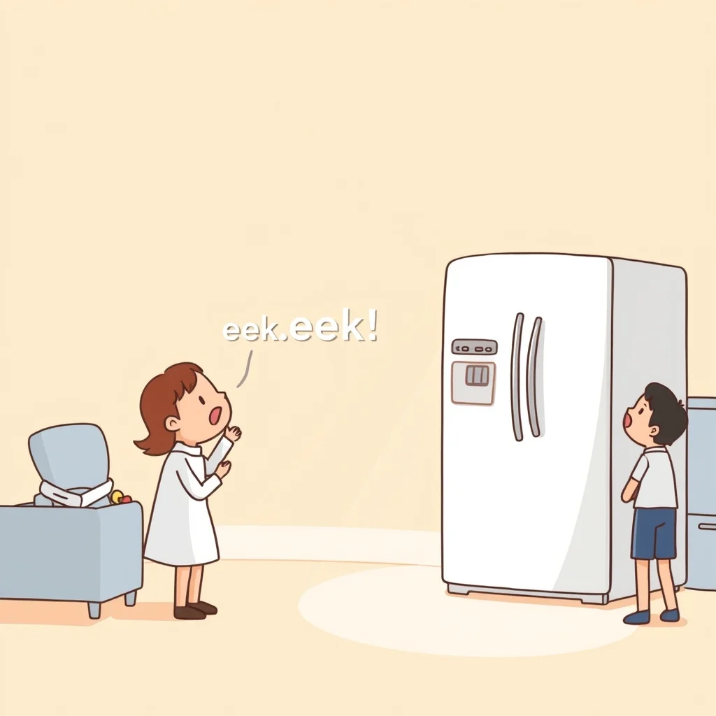 Mnemonic illustration for 冷蔵庫 — refrigerator