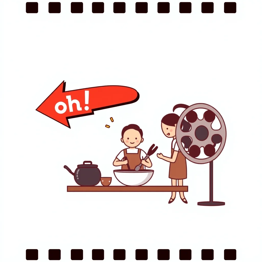Mnemonic illustration for 料理 — cooking; cuisine