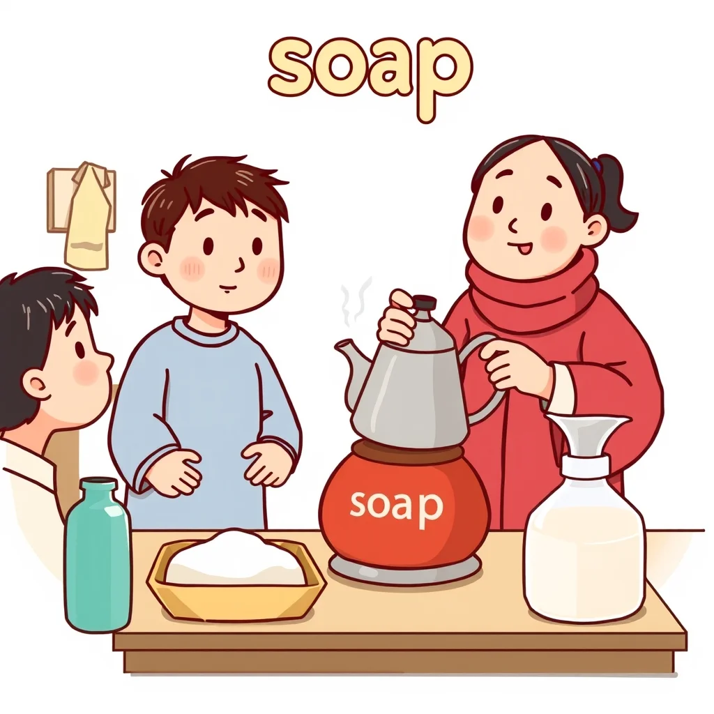 Mnemonic illustration for 石鹸 — soap