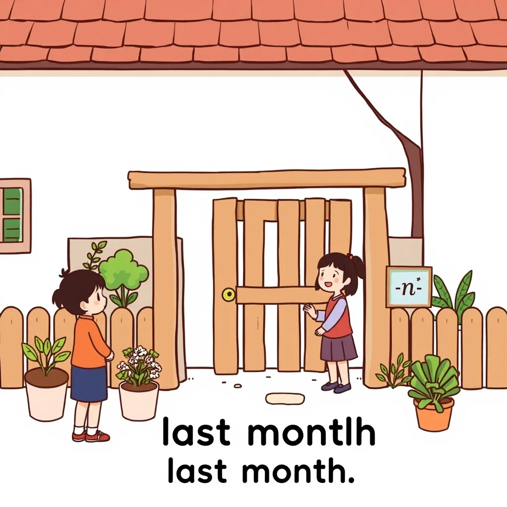 Mnemonic illustration for 先月 — last month