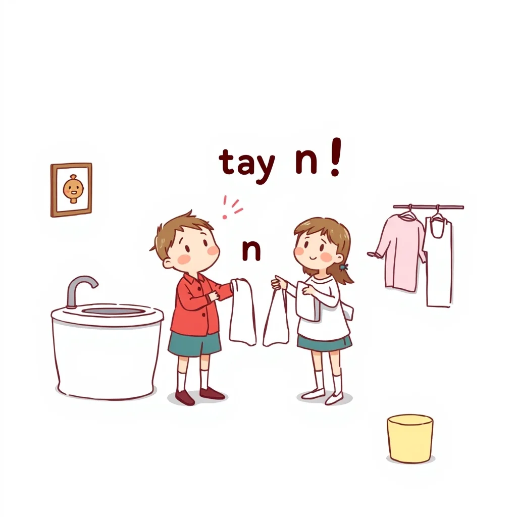 Mnemonic illustration for 洗濯 — washing, laundry