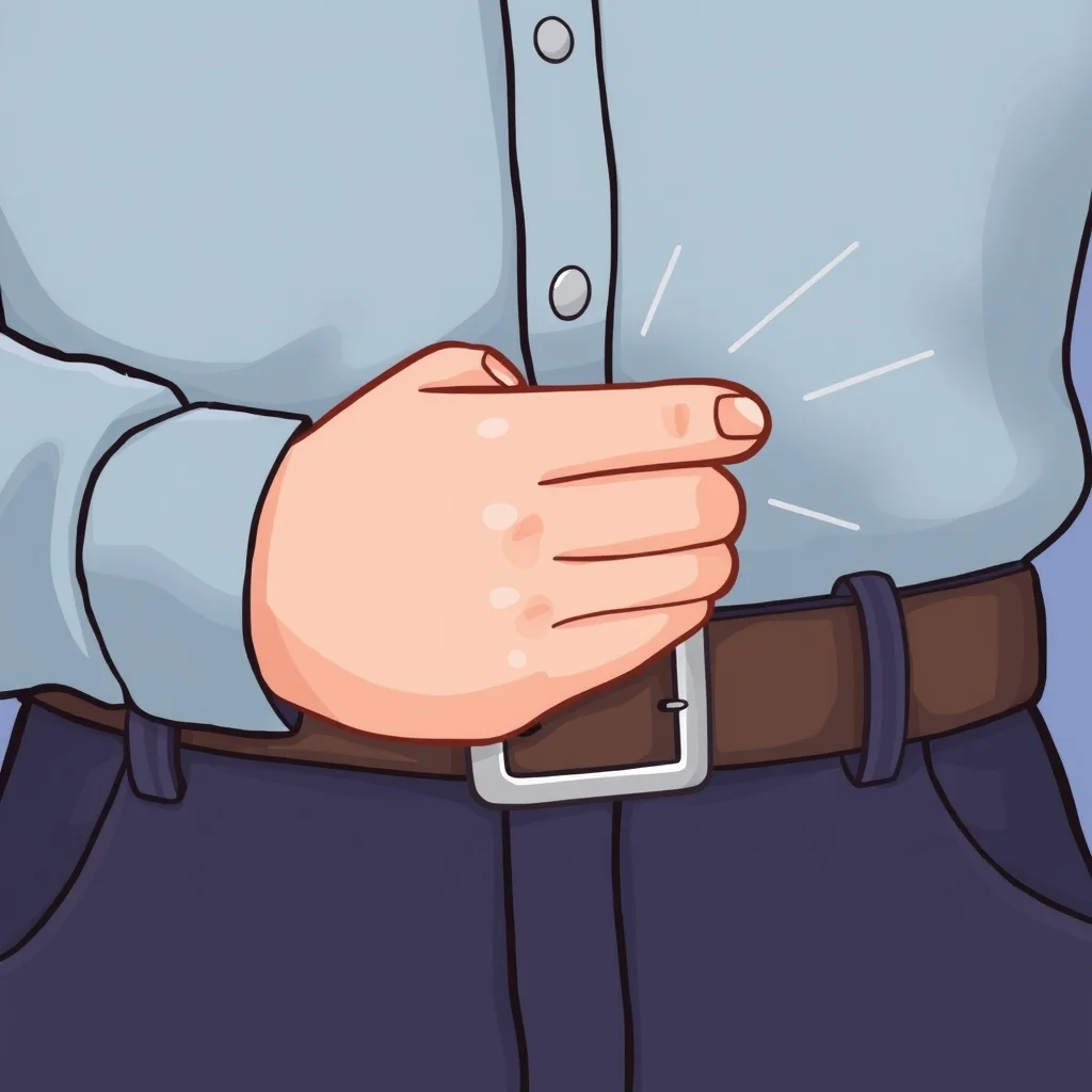Mnemonic illustration for 締める — to fasten a belt