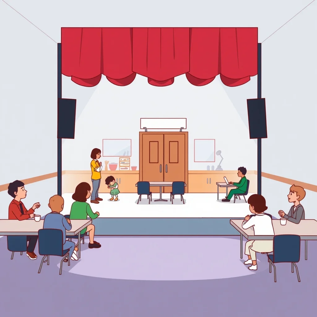 Mnemonic illustration for 食堂 — cafeteria, dining hall