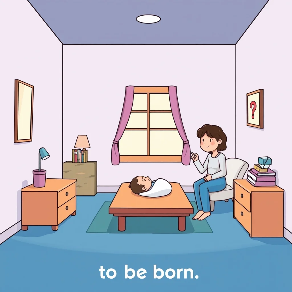 Mnemonic illustration for 生まれる — to be born