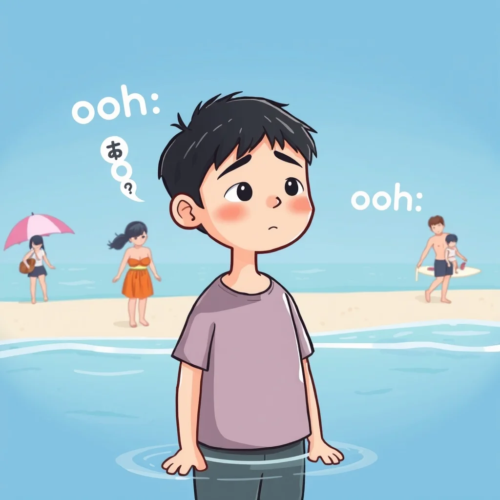 Mnemonic illustration for 海 — sea, beach