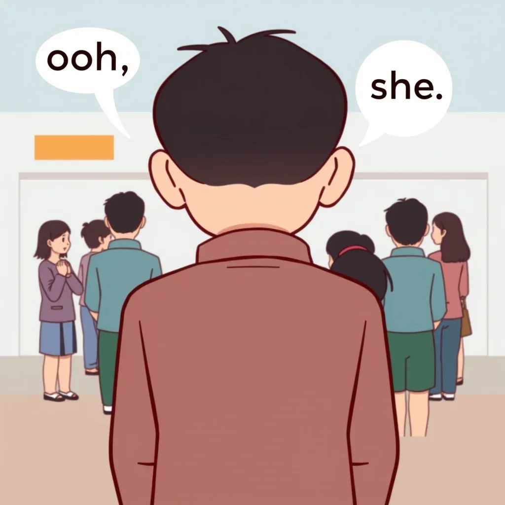 Mnemonic illustration for 後ろ — back, behind, rear