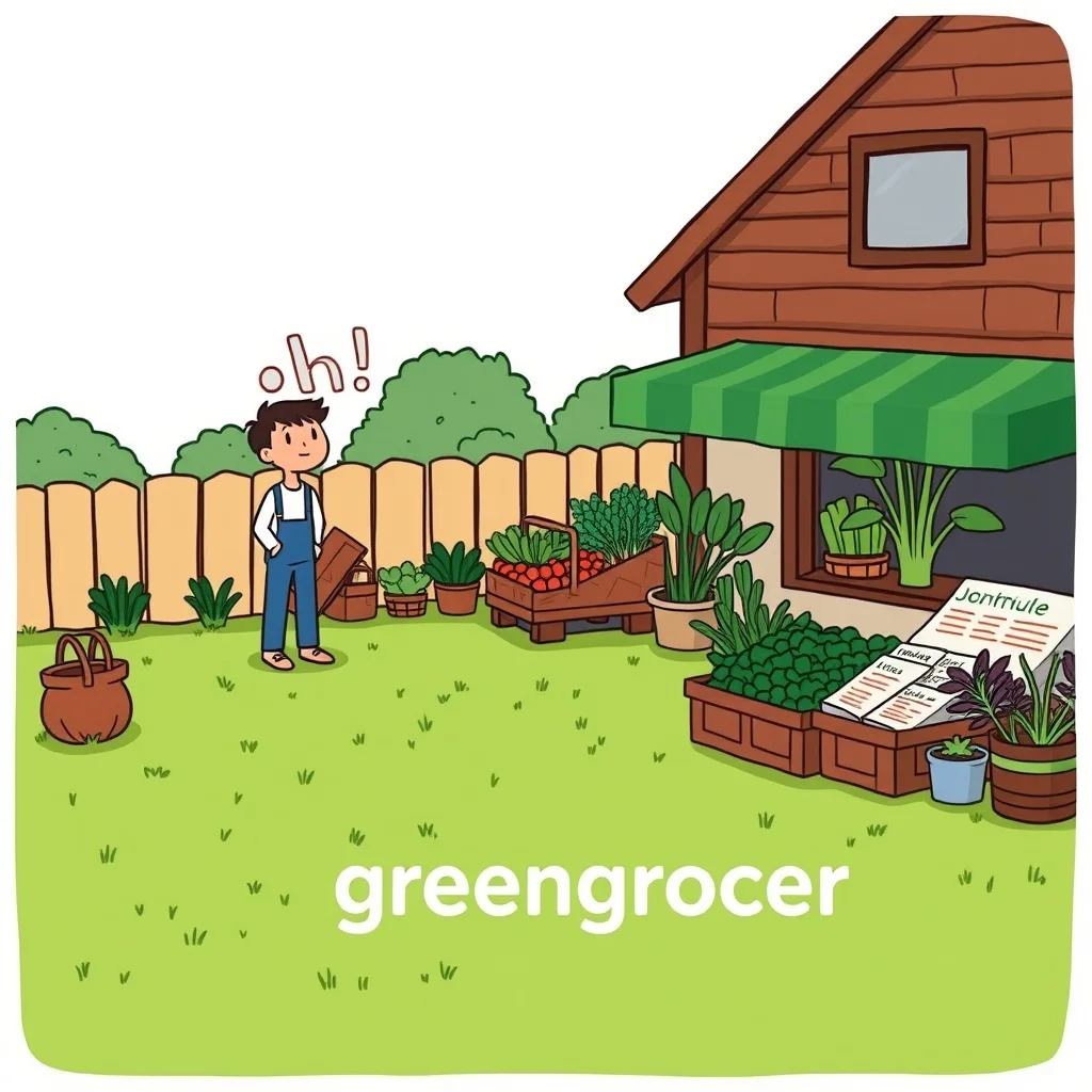 Mnemonic illustration for 八百屋 — greengrocer