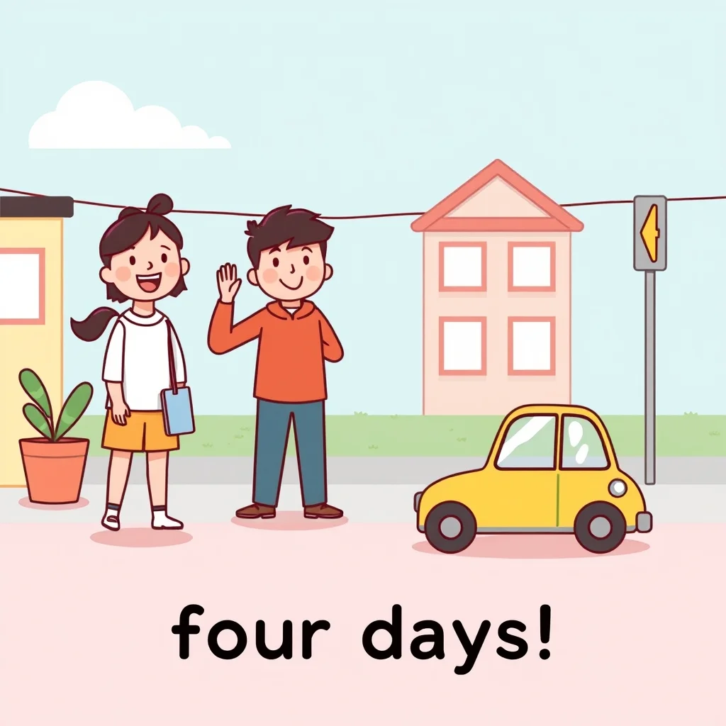 Mnemonic illustration for 四日 — four days; fourth day of the month